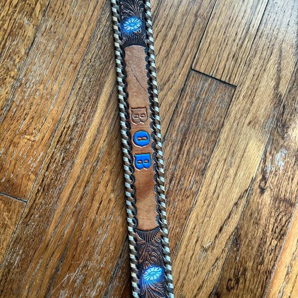 amazing handpainted cowboy western deer buckle belt blue fairy flower boho main image 6